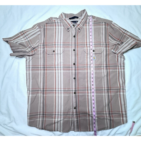 Carhartt Men's Short Sleeve Shirt Button Down Size 2XL Plaid Cotton Pockets - Picture 5 of 7